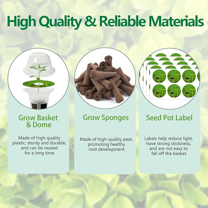 73pcs Seed Pod Kit for Aerogarden, Hydroponics Garden Accessories for System Compatible with Hydroponics Supplies from All Brands, 18 Grow Sponges, 12 Plant Baskets & Domes, 30 Pod Labels, 1 Tweezer