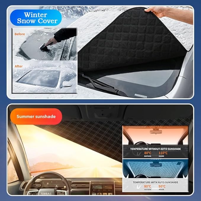 Car Windshield Cover for Ice and Snow Kit,Snow Cover with Side Mirrors Covers,Waterproof Frost Cover for Cars, SUVs, Trucks,Secure Fit Windproof Covers Winter Car Accessories (71"x43")