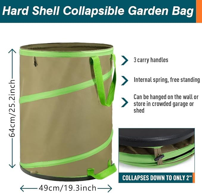 Colwelt Collapsible Leaf Bags 31Gallon, Pop-up Reusable Garden Bag Collapsible for Yard Waste, Heavy Duty Collapsible Trash Can with Hard shell Base, Garden Waste Yard Bags for Yard Garden Camping