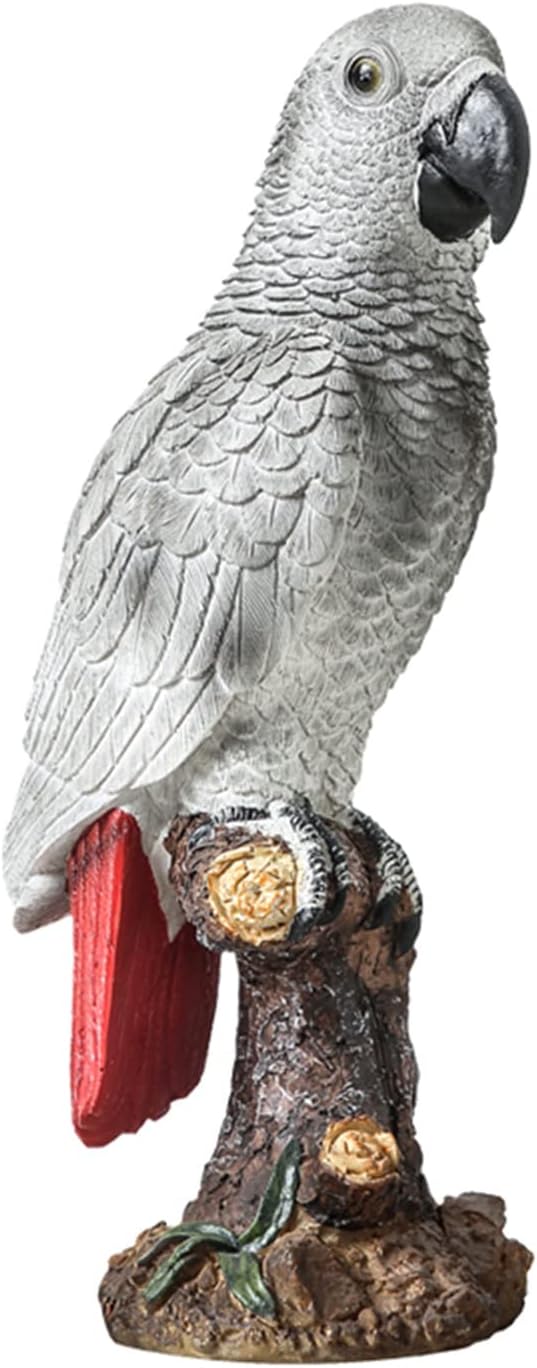 Parrot on Stump Statue Tree Hugger Garden Statues, Resin Figurines Lifelike Tropical Bird Sculptures for Patio Lawn Yard Home Desktop Decoration - Grey