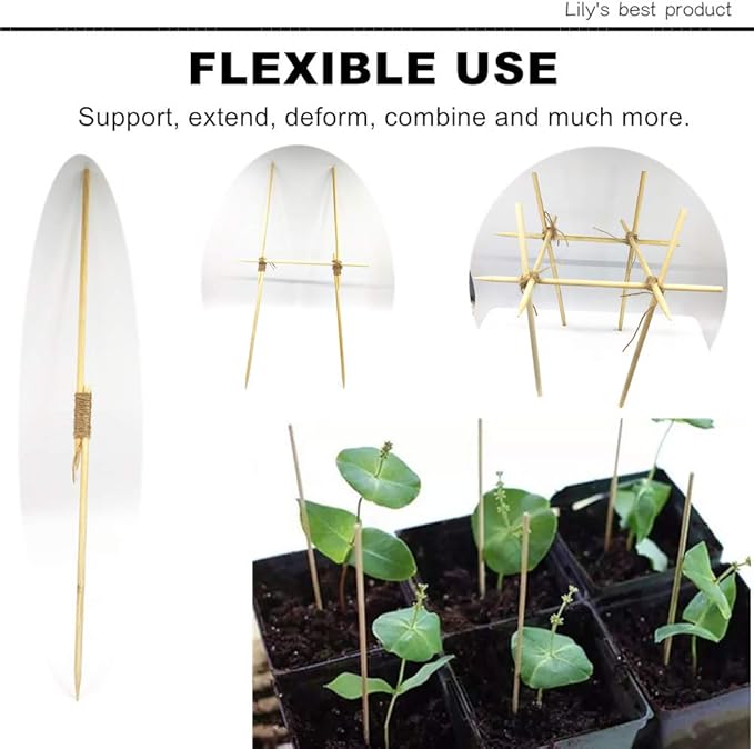 HOPELF 50 Pack 16" Bamboo Plant Stakes for Wood Garden Sticks，Wooden Indoor Gardening Floral Potted Plant Support，Crafts, More Size Choices 8"/12"/16"