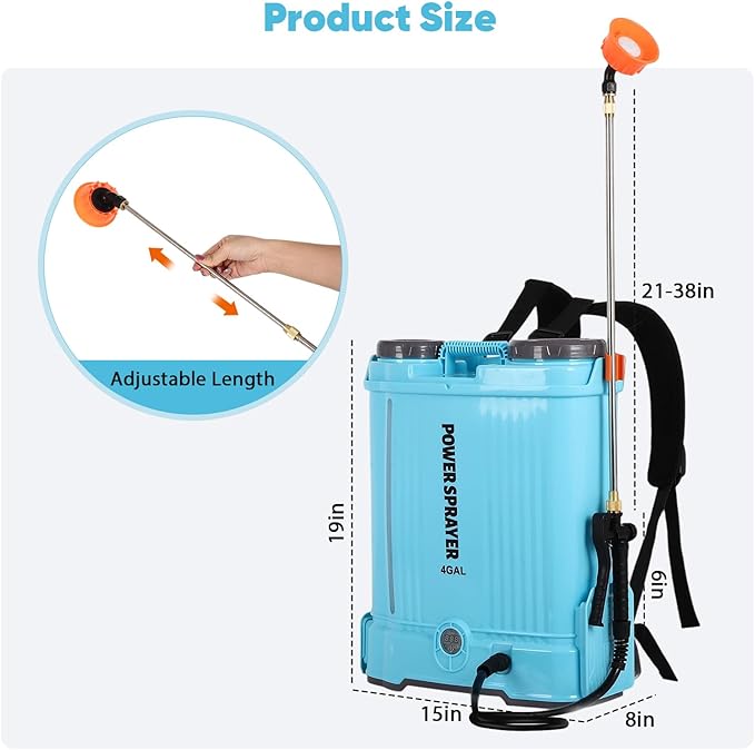 Battery Powered Backpack Sprayer, 4.2 Gallon Electric Sprayer for Weed Fertilizer Cleaning Watering, 80PSI Adjustable Pressure Lawn & Garden Sprayers with Telescopic Wand 8 Nozzles 2.6AH Battery