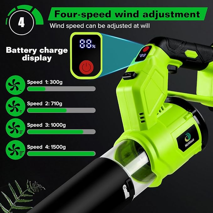 Leaf Blower,Cordless Leaf Blower,21V Cordless Electric Blower with 2 X 3.0Ah Batteries & Charger,4 Speed Modes, Rotable Handle Design,for Patio Cleaning,Yard, Blowing Leaves,Dust or Snow