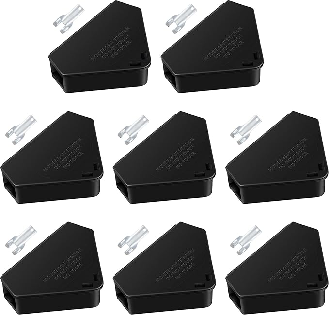 Mouse Bait Station Outdoor Indoor with Keys, 8 Pack Reusable Rat Bait Stations, Mice Stations, Keep Children and Pets Safe, Bait Station Box for Kitchen Garage Patio