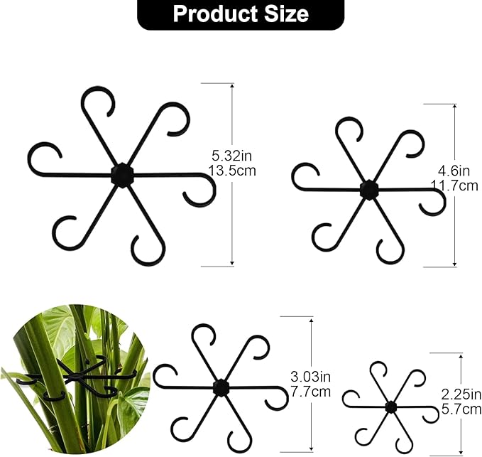 12pcs Climbing Houseplant Stem Supports,Plant stem Support Indoor Outdoor Use,Stem Hook Growth Accessories for Plant Garden, Promotes Upright Growth and Airflow(Black)