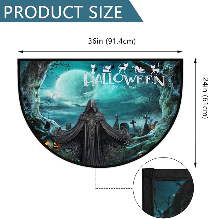 Halloween Half Round Door Mat, Halloween Pumpkin Cemetery Semicircle Door Mats, Non Slip Area Rug Soft Doormat for Indoor Entrance Wear Resistant Welcome Mat for Garage Patio Home Decor 24 x 36 In