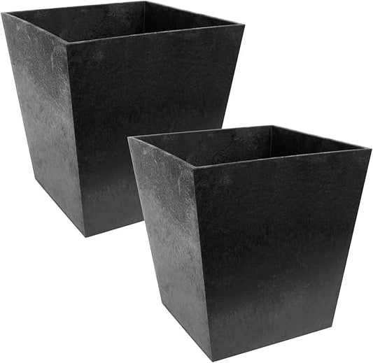 Tierra Verde 2-Pack Indoor & Outdoor Self-Watering Square Planters, Small, Sonata, Black - Planter Containers for Plants and Flowers - Gardening and Landscaping Accessories