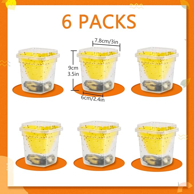 6 Pack Reusable Fruit Fly Trap, Non-Toxic Fruit Fly Catcher, Safe for Kids and Pets Fruit Fly Control, Trap for Alive Fruit Flies, Easy to Use for Kitchen, Home