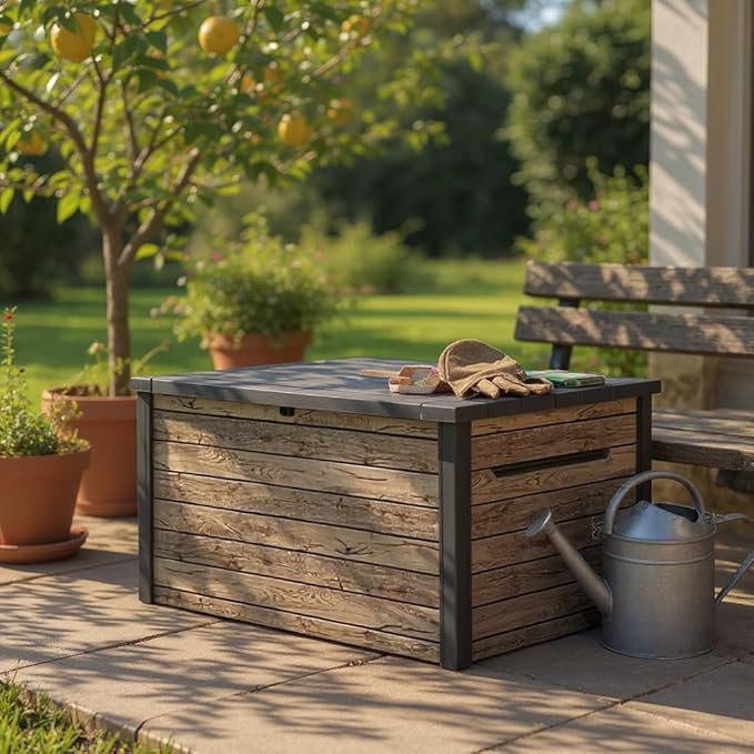 230 Gallon Deck Storage Box Outdoor Patio Container (Ash Wood Brown)