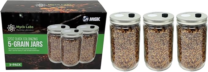 Premium Quick Colonizing 32oz 5-Grain Mushroom Spawn Jars (3-Pack)