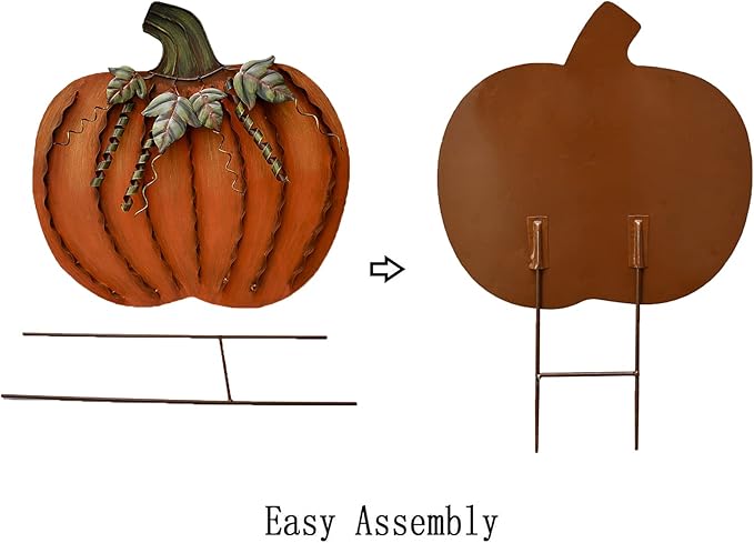 Metal Pumpkin Garden Stakes - Autumn Decorative Yard Signs - Indoor Outdoor Plant Flower Stake Fall Lawn Ornaments Pumpkin Decoration for Harvest Halloween (17.5"+26"-A)