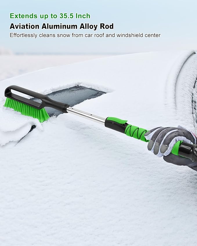 SEAAES 35.5 Inch Snow Brush for Car, Extendable Windshield Ice Scraper with Foam Grip, Snow Scraper Brush for SUV Truck Auto Jeep RV Vehicle Window