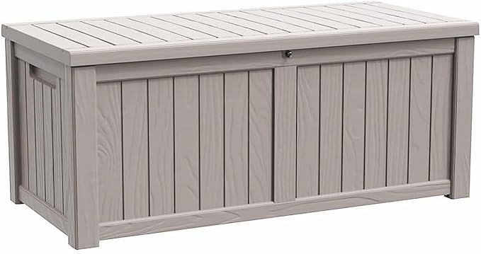 Modern-Depo 120 Gallon PP Deck Box Waterproof Outdoor Storage Box with Lockable Lid, Bench Organization Container for Patio Furniture Cushions, Garden Tools, Pool Supplies, Gray