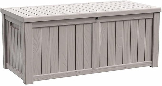 Modern-Depo 120 Gallon PP Deck Box Waterproof Outdoor Storage Box with Lockable Lid, Bench Organization Container for Patio Furniture Cushions, Garden Tools, Pool Supplies, Gray