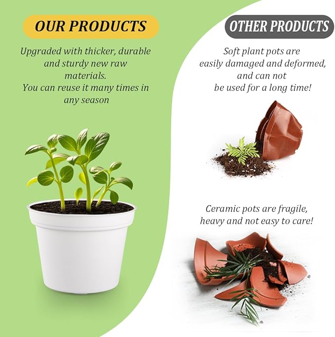 60 Pack 3 Inch White Nursery Pots - Plastic Seedling, Seed Starter, Germination Pots with Drainage for Plants, Succulents, Flowers, Transplanting Gardening Gifts