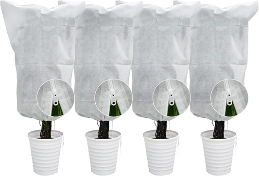 EAONE 4 Pack Plant Covers Freeze Protection, 47x71'' Winter Frosts Cloth for Outdoor Plants, Reusable Frost Blankets Drawstring Bags for Cold Freeze Sun Protection Bird Insect Prevention, White