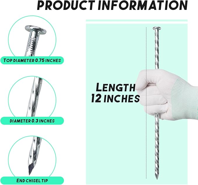 12" Galvanized Heavy-Duty Landscape Stakes Solid Spiral Metal Turf Spikes, Garden Stakes for Fixing Paver Edging, Weed Barriers, Artificial Lawn, Tent, Garden Plants