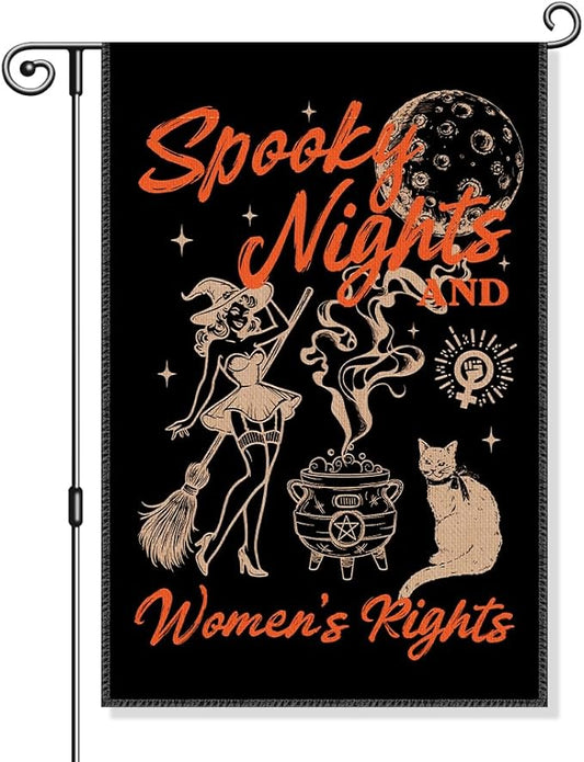 Spooky Nights And Women's Rights Garden Flag, Funny Witch Yard Flag for Outside, Reproductive Women's Rights Banner, Feminist Halloween Equity Social Justice Yard Lawn Porch Fall Décor
