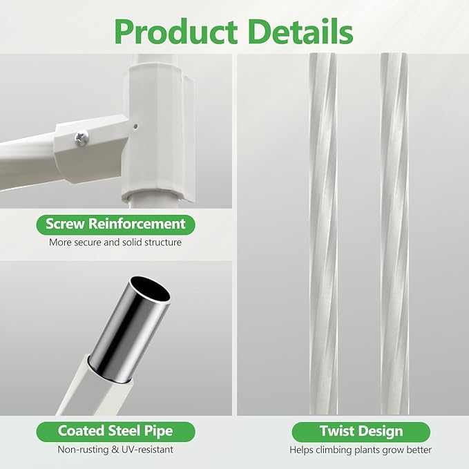 SHANTRA Garden Arch Trellis, 126’’ L x 94.5’’ H Adjustable Garden Arbor Trellis for Climbing Plants Outdoor, Large Wedding Arch for Ceremony, Party, and Lawn Decoration, White