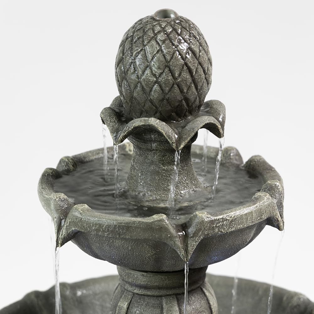 Outdoor Water Fountain –42.2 in. Tall Large Floor-Standing Outside Fountains with 3 Tier Elegant Waterfall Feature for Garden, Yard, Patio, Home Decor (Grey)