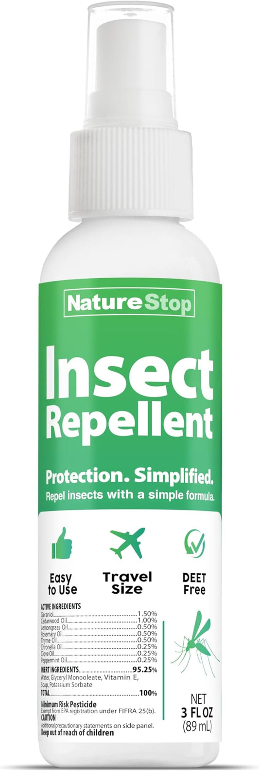 Insect Repellent Spray, DEET-Free Travel-Size Bug Spray for Skin & Outdoor Protection, 3 oz (90mL)