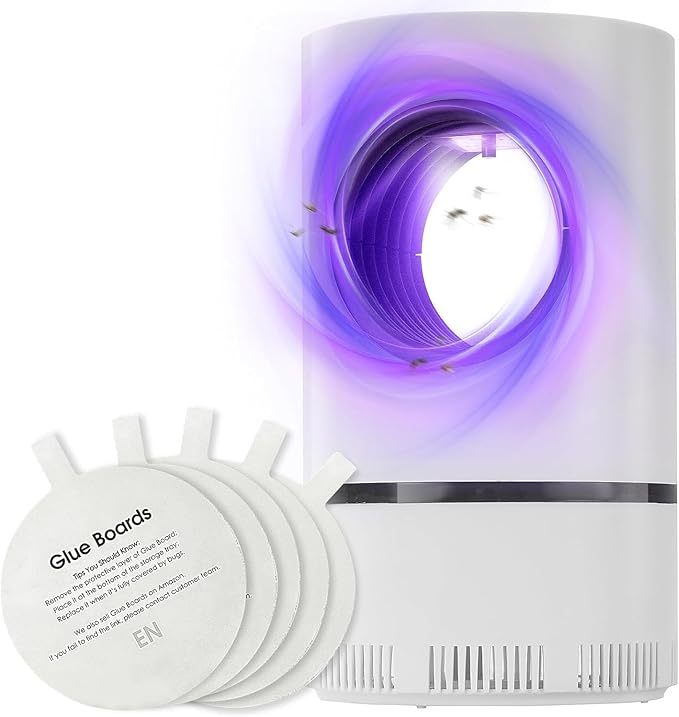 Flying Insect Trap, Fruit Fly Trap for Indoors, Fly Traps Indoor for Home Gnat Traps House Indoor, Bugs Pest Trap with Super Strong Suction and Quiet Operation, 5 Sticky Glue Boards