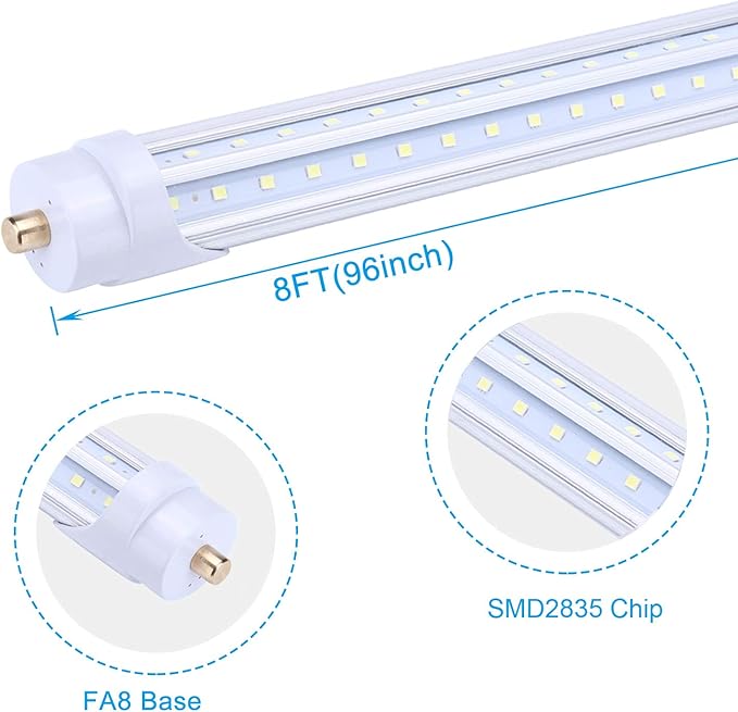 T8 LED Tube Light 8FT 65W,FA8 Single Pin LED Lights,6000K,Super Bright,8 Foot LED Bulbs to Replace Fluorescent Light Bulbs-25Pack