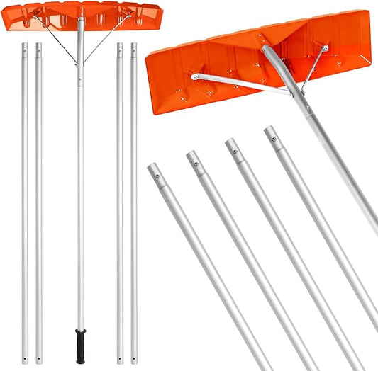 Gisafai Snow Roof Rake Snow Removal Tool with 5 Section Tubes 25 Inch Blade Adjustable 4.8-20 ft Reach Aluminum Shovel Rugged Slide for Single Cabins Car Roof(Orange)