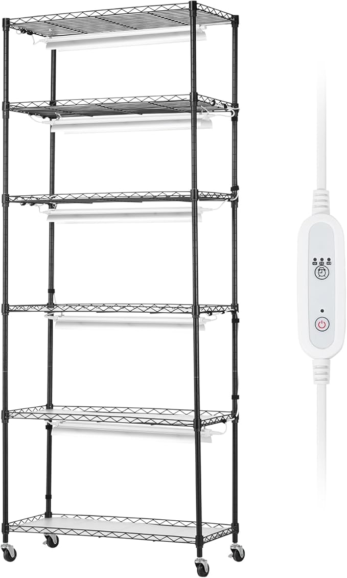 VEVOR Plant Stand with Grow Light, 6-Tier Large Tall Plant Shelf with 150W Full Spectrum Grow Light, 3 Mode LED Plant Light with Timer and Wheel for Seed Starting 29.5" L x 13.8" W x 70.9" H