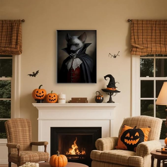 Jatinoo Gothic Bat Wall Art Canvas Print - 11.5x15 Inch Framed Vintage Poster, Dark Academia & Halloween Decor for Gothic Home, Aesthetic Room