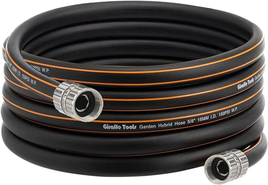 Giraffe Tools Leader Hose 12ft x 5/8", Custom Length, Heavy Duty, No Kink, Flexible, Rubber Garden Hose, Leakproof Water Hose with Female to Female Fittings, 600 Burst PSI