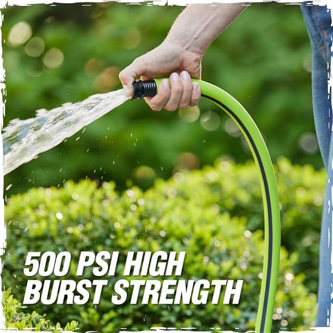 Rugged Rhino Heavy Duty Flexible Light Weight Garden Hose, 50ft x 5/8in, 4 Layer Leakproof Outdoor Gardening Tools, Watering Supplies, Powerful Water Pressure for Lawn, Flowers, Green Black