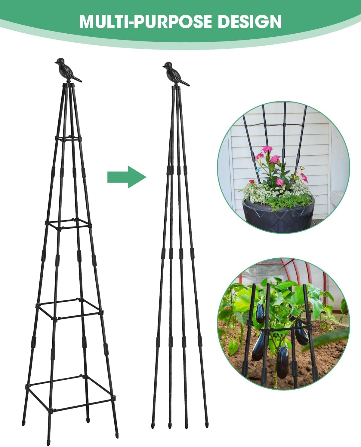 2 Pack Garden Trellis for Climbing Plants Outdoor Indoor Pot 67inch Tall Support for Climbing Vines Vegetables Plants Garden Obelisk Trellis Tomato cage