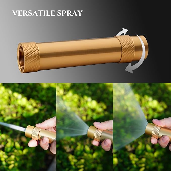Wiseflow Brass Twist Hose Nozzle, High Pressure Adjustable Spray, 2 Rubber Washers, Heavy Duty Brass Garden Hose Nozzle for Watering Plants and Lawn, Car Washing, Patio and Pet