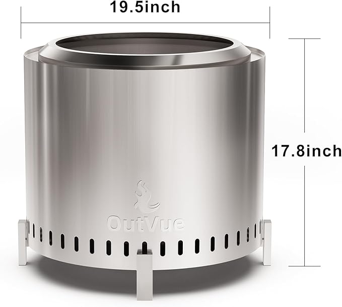 19.5 inch Stainless Steel Smokeless Fire Pit, Outdoor Smokeless Firepit, Wood Burning Fire Pits for Camping, Bonfire, Low Smoke Firepit for Outside (Vertical Hole)