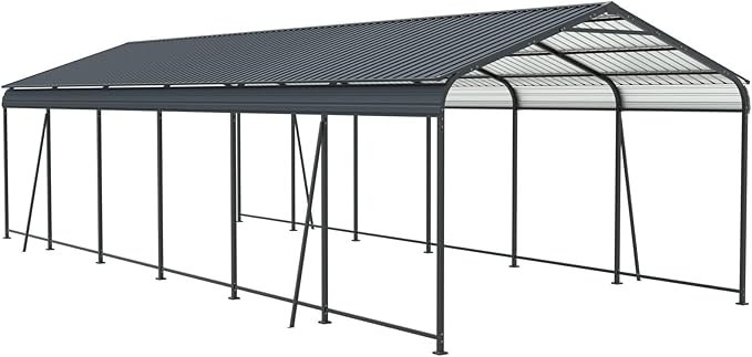 12x32 Ft Metal Carport Kit with Galvanized Steel Roof - Heavy Duty Car Shelter for Snow Load, UV & Rain Protection - Outdoor Canopy for Trucks, RVs, Boats, Storage Shed