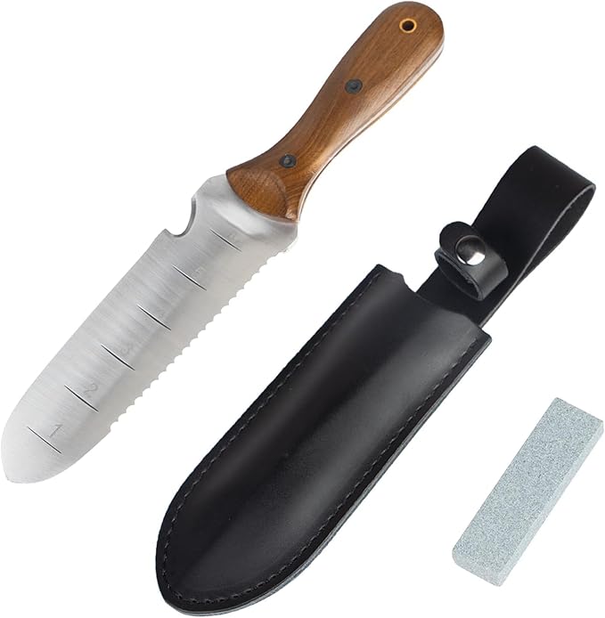 for Hori Hori Garden Knife,Garden Tools with Sheath for Weeding, Planting and Digging, 7" Stainless Steel Blade with Cutting Edge, Walnut Handle with Hanging Hole