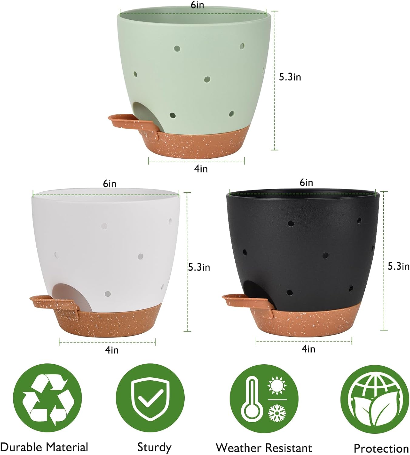 6 Inch Orchid Pots with Holes, 3 Pack Self Watering Planters for Orchids Plastic Orchid Pot Plant Flower Pots for Orchids Indoor Outdoor (Multicolor)