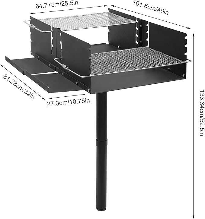 Adjustable Height Large Park Style Grill, Single Post Outdoor Grill, Portable Park Style Charcoal Grill, Camp Grilling Barbecues for Outdoor Barbecues, Parties, Camping.
