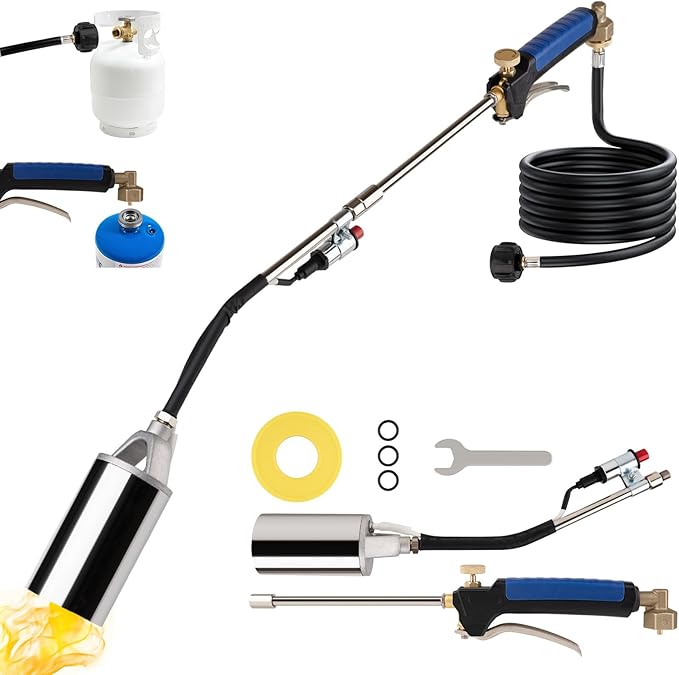 BetyBedy Propane Torch Weed Burner, Weed Torch for Outside, High Output 1,200,000 BTU with 10FT Hose, Blow Torch Flamethrower Gun for Propane Tank Garden Wood Ice Road