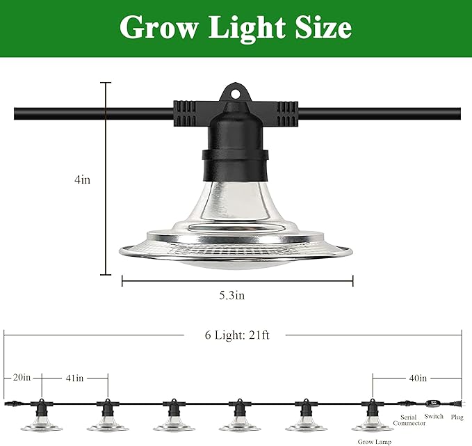 Outdoor LED Grow Lights, Waterproof String Plant Growing Light, Full Spectrum Growth 12 Light, Suitable for Garden, Farm, Flower, Seedling Greenhouse Grow Light
