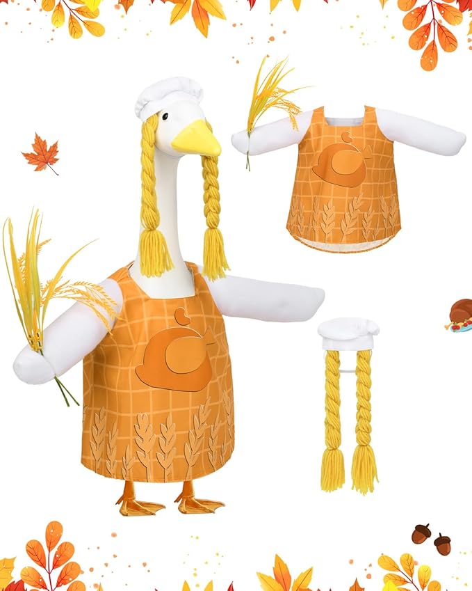Halloween Porch Goose Outfits – Turkey Chef Goose Outfits for 23” Lawn Goose Statue, Cute Porch Goose Thanksgiving Outifts for Yard, Patio & Garden Decor