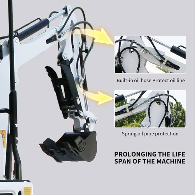 Mini Excavator for 1 Ton B&S Engine with Hydraulic Thumb Clamp,Standard Bucket,Broken Hammer,Ripper, Mud Bucket, Rake, Auger, Quick Change Attachments (W 6 attachments)