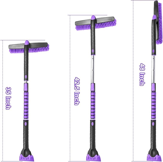 HEEYA 48 Inch Long Snow Brush for SUV, Extendable Ice Scraper and Brush with Foam Grip, 360° Pivoting Snow Car Brush for Truck Auto Jeep RV Vehicle Windshield Window - Purple