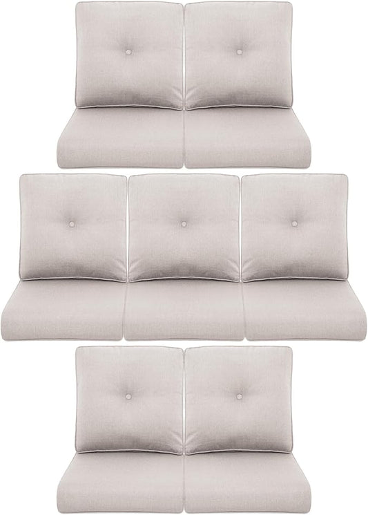 7-Piece Outdoor Patio Cushion Set - Fade & Water Resistant with Removable Olefin Cover, 22x24x4 Inch Memory Foam Cushions for Wicker Sectional Sofa – Beige/Buckle