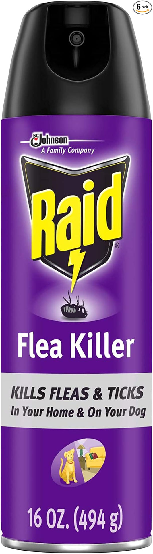 Raid Flea Killer, Kills Fleas, Crickets, Roaches, Silverfish and Ticks, Use in Your Home or on Your Dog (1 Pound (Pack of 6))