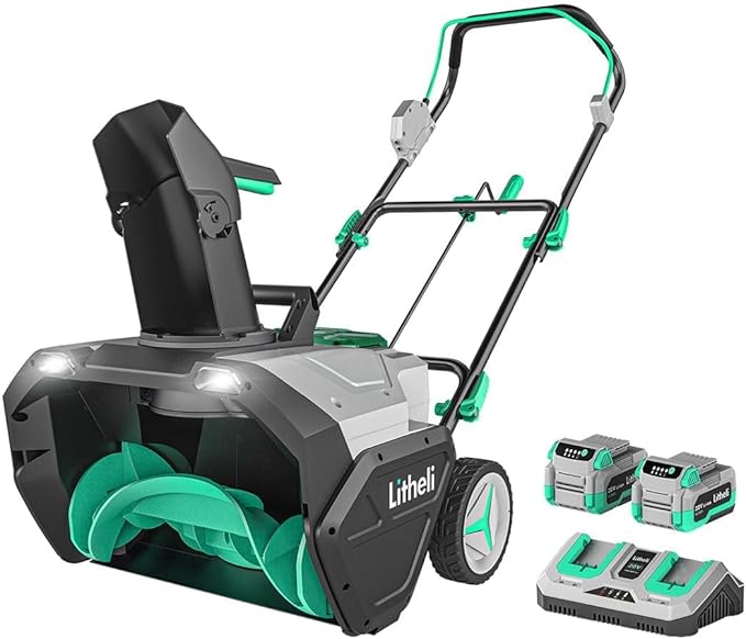Litheli 2x20V Cordless Snow Blower, 20'' Single Stage Battery Powered Snow Blower with Brushless Motor, LED Lights, 25'' Throwing Distance, Includes 2x20V 4.0ah Batteries and Charger