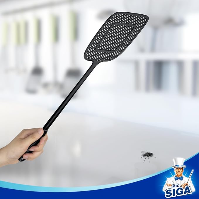 MR.SIGA Heavy Duty Long Handle Fly Swatter, Black, 6 Pack