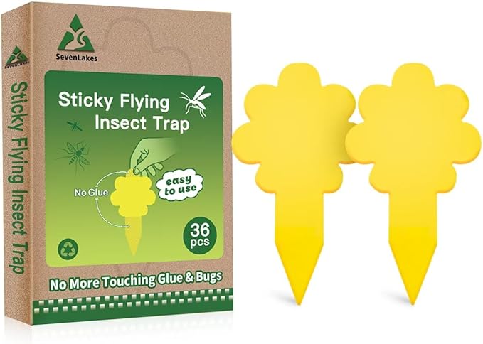 Flower-Shaped Yellow Sticky Traps, 36 Pack, Creative Sturdy Structure, No Touching Glue Or Bugs Design, Very Easy To Use, Gnat, Fruit Fly & Insect Killer, Kid & Pet Safe, For Plants, Gardens, Kitchens