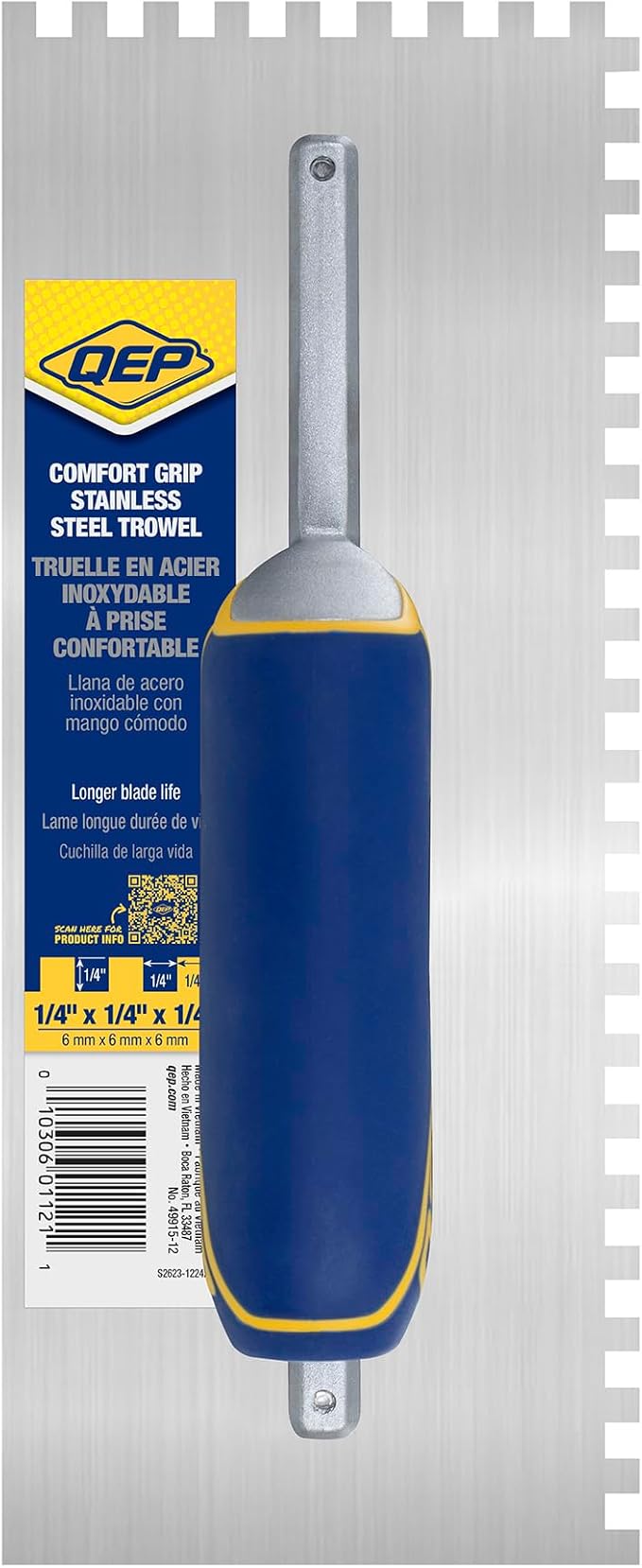 QEP Comfort Grip Stainless Steel Trowel Square Notch 1/4" x 1/4" x 1/4"